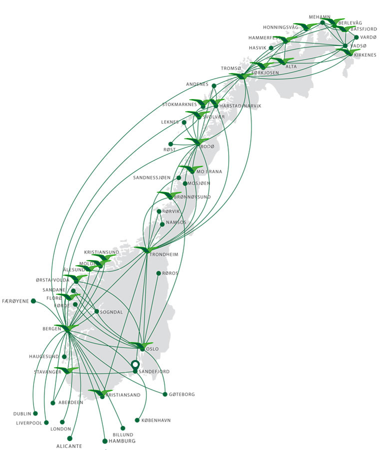 Wideroe Norway map